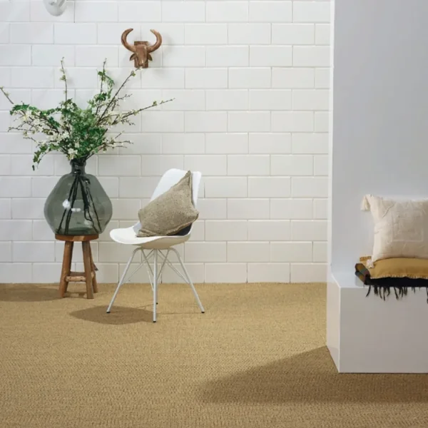 Beige sisal wall to wall carpet in minimal interior