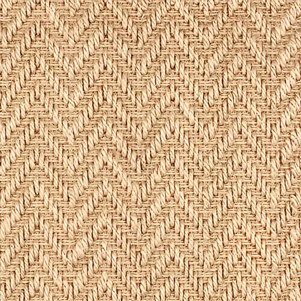 Close-up of a tightly woven natural beige jute carpet texture.