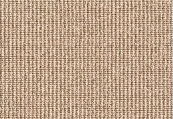 Close-up texture of a warm beige wool ribbed carpet.
