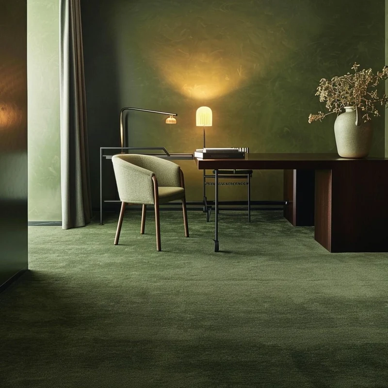 Forest green wool wall-to-wall carpet in office