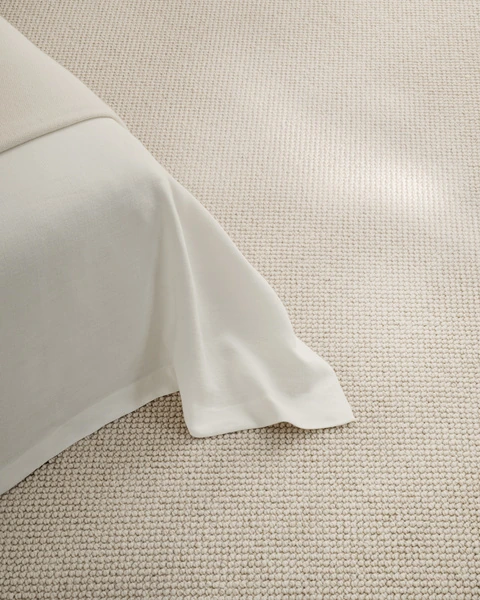 Harvest Cream Mix wall to wall carpet beside modern bed
