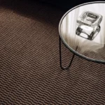 Harvest Rey White wall to wall carpet beside coffee table