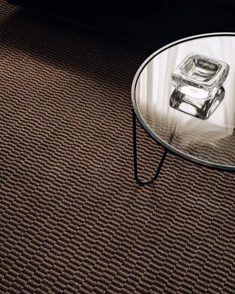 Harvest Rey White wall to wall carpet beside coffee table