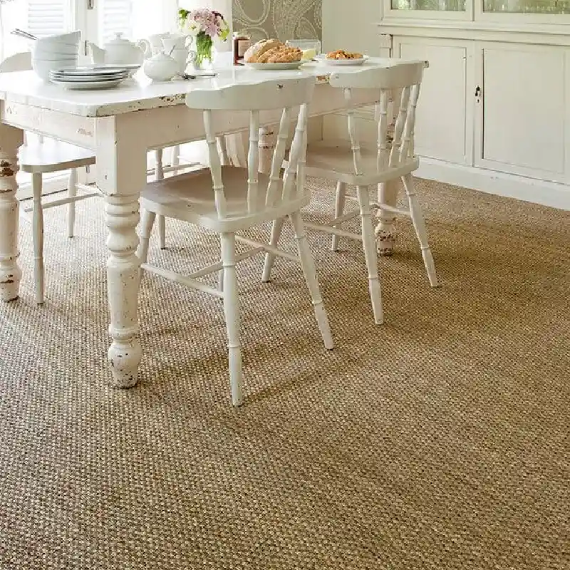 Rustic charm meets cozy elegance with sisal carpet,