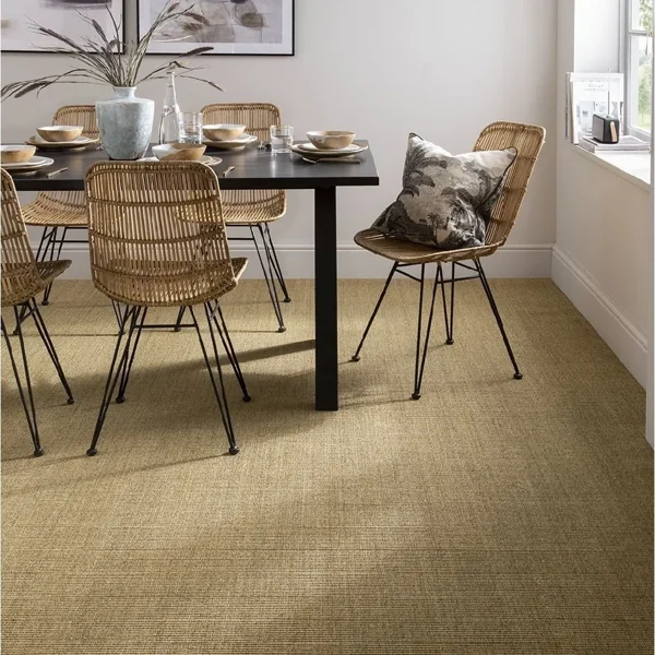 Sisal wall to wall carpet in modern dining room setup