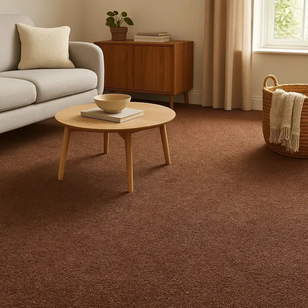 Warm brown wool wall to wall carpet in lounge room