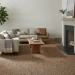 basketweave sisal wall-to-wall carpet in a modern living room