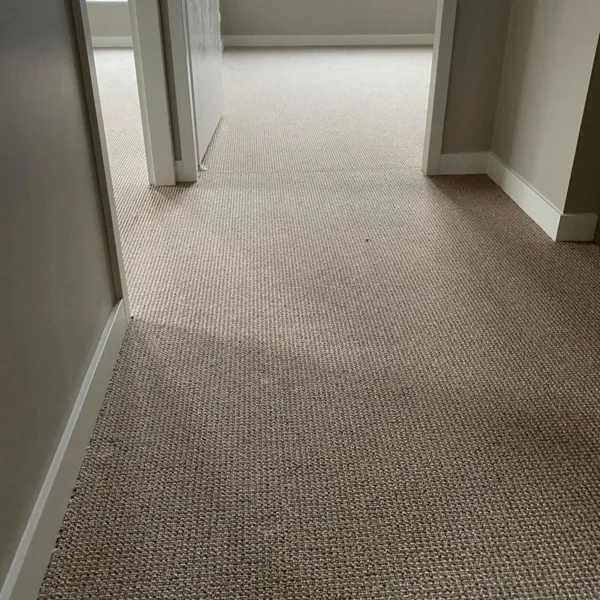 grey-beige sisal wall-to-wall carpet installed in a modern hallway